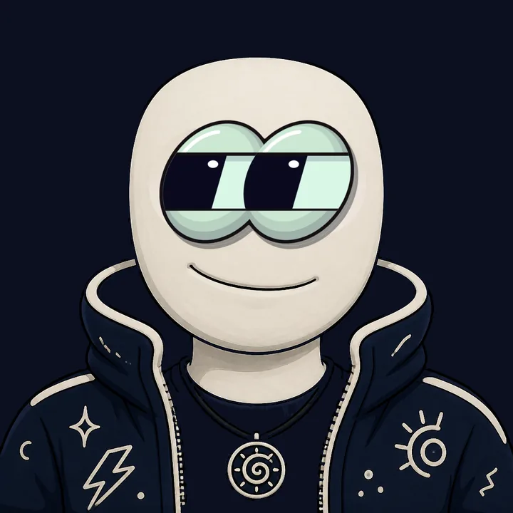 A Blinky in a navy hoodie with mint-coloured eyes