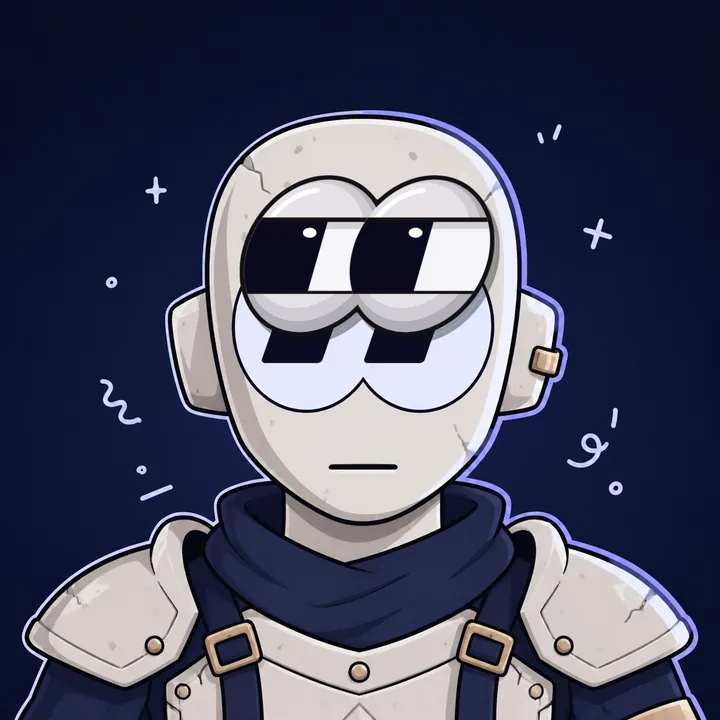 A Blinky in cream armour with a bone-white head on deep navy